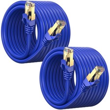 Flat Cat7 Ethernet Cable SFTP Shielded Blue 20ft 2-Pack
