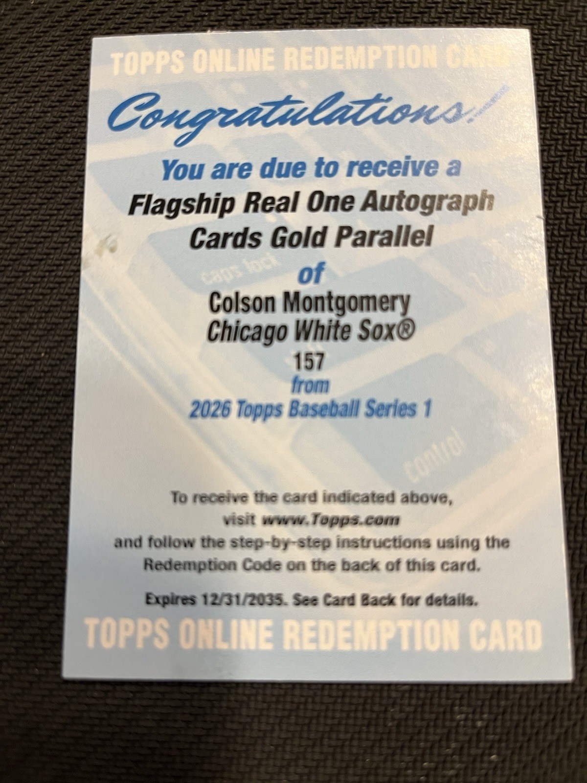 2026 Topps Series 1 Colson Montgomery #157 Real One Gold Auto RC /50 White Sox