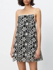 Zara floral crochet macrame knit black ivory dress UK 10 12 square neck