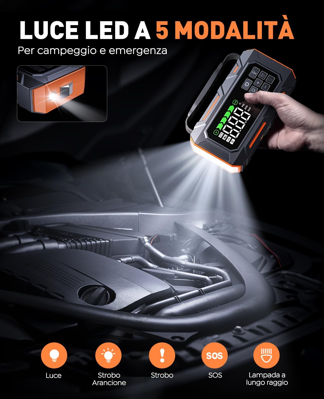 In 1 Booster Avviamento Auto da 8000A e Compressore 160PSI Avviatore - Miniatura 12