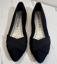 Anne Klein iFlex Oalise Black Ballet Flat Size 9.5M With Elastic Straps