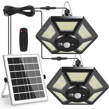 Solar Pendant Lights, Dual Head Solar Shed Lights Motion Sensor Outdoor 180 LED