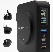 InfinaCore P3 Pro 4-in-1 Travel Charger with 10,000mAh Power Bank