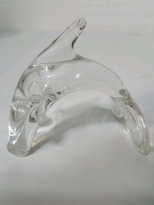 Clear Glass Jumping Dolphin Knick Knack Home Decor