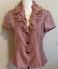 Adrianna Papell Evening Essentials Pink Ruffle Button Short Sleeve Jacket 12