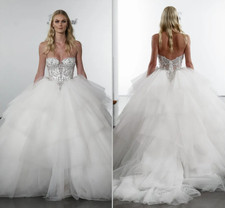 A Line Wedding Dresses Sweetheart Backless Beaded Bridal Gowns Sweep Train Plus
