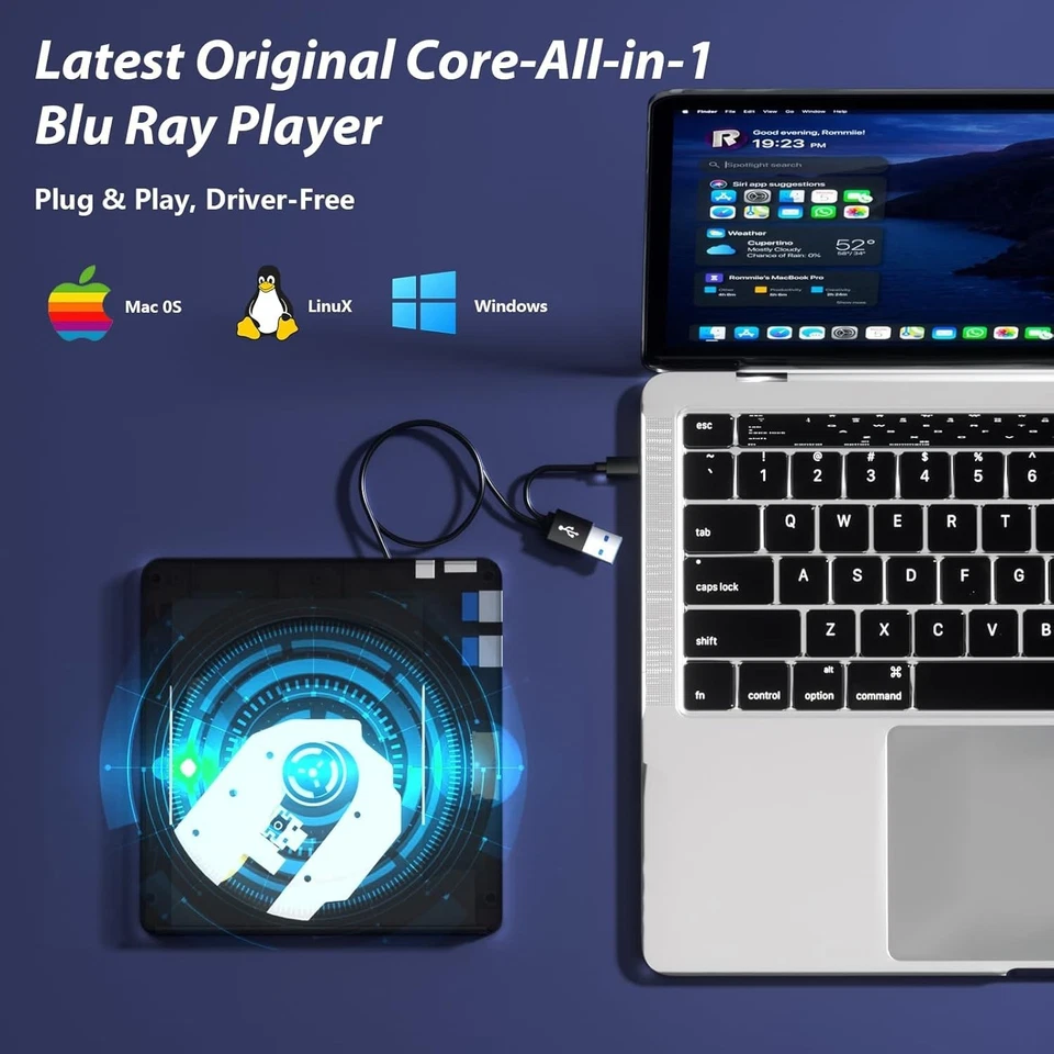 5 in 1 External BluRay Drive BD Player Read/Write Portable CD/DVD Drive Burner - Image 4 of 4