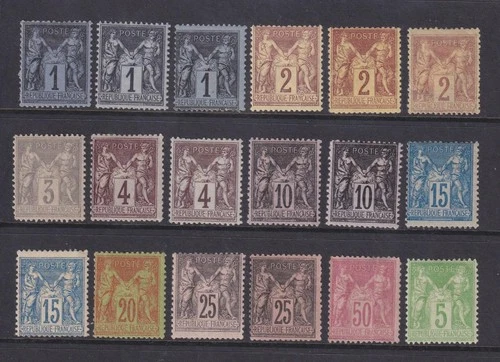 France 1877 - 1890 Peace & Commerce Stamps MM. Values to 50c. Cat approx £935.