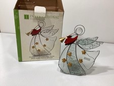 2007 Stain Glass CHRISTMAS ANGEL with HORN Holds Votive Candle NIB 