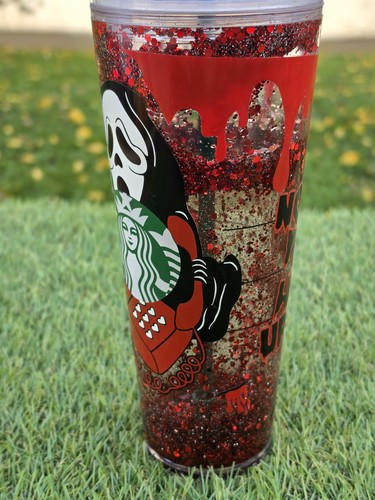 Custom 24oz Venti Slasher Horrorfilm Cold Cup - Red Glitter Snowglobe Tumbler - Bild 6 von 8