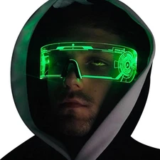 LED Light up Glasses, LED Visor, Luminous, Cyberpunk Futuristic Cosplay Glasses