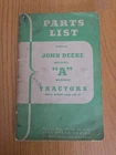 John Deere Model A Tractors Parts List Vintage