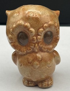 Owl Pie Bird Unsigned 3” Big Eyes Brown Ceramic