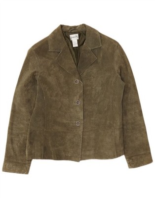Chico's Damen Oversize 3 Knöpfe Wildleder Blazer Jacke US 0 XS Khaki Leder AS09