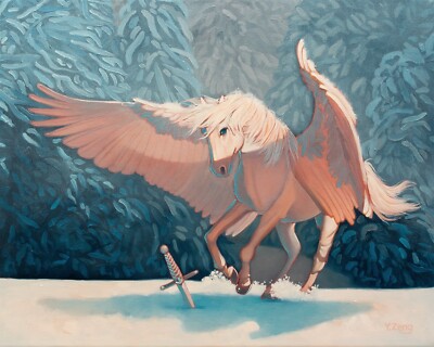 Pegasus, Original fantasy artwork oil painting, 16''x20''