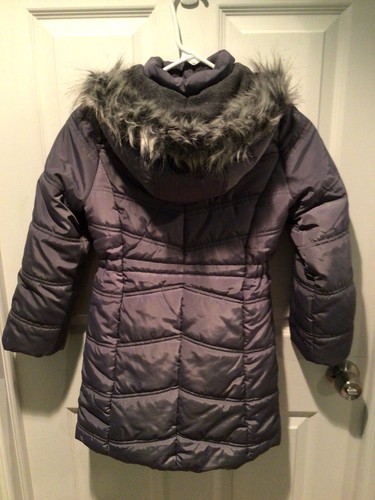 Grey Calvin Klein Long Fur Hooded Coat Girls Size 7 - Picture 3 of 5