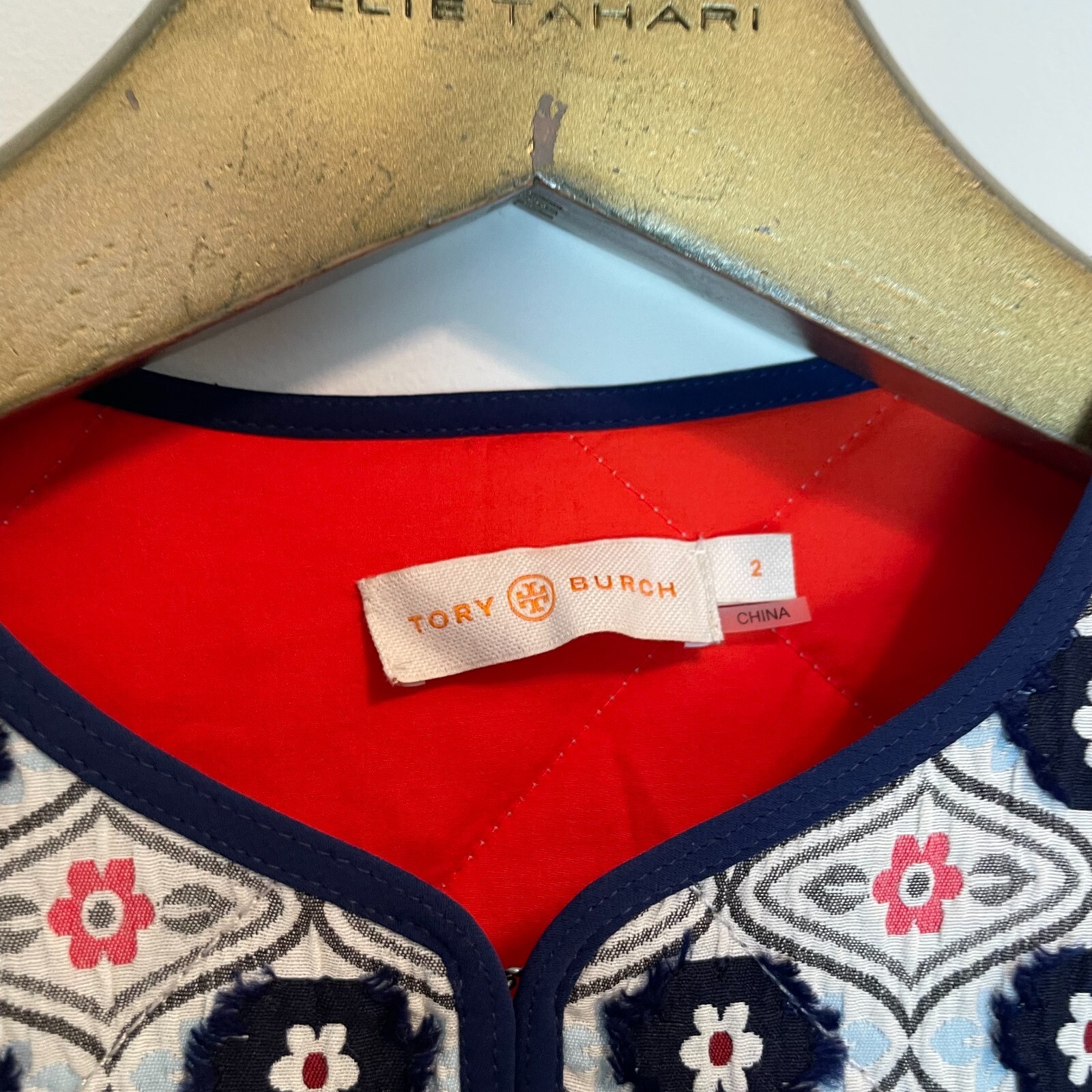 TORY BURCH Rainford Quilted Jacket Sz 2 Quilt Coat Blazer Daisy Jacquard Floral thumbnail 10