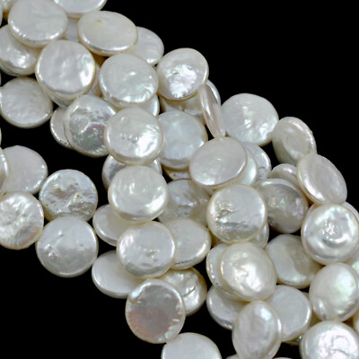 White Coin Flat Disc Freshwater Pearls for Jewellery Making 11-12mm