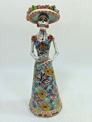 12'' TALAVERA CATRINA colorful mexican ceramic pottery day of the dead figurine