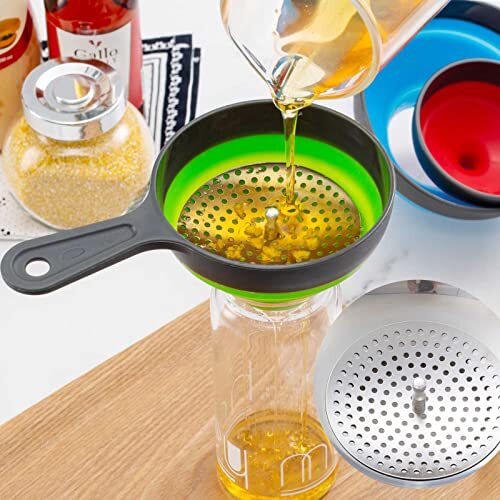 Kalave Canning Funnel with Strainer, Food Grade Silicone Collapsible Kitchen 