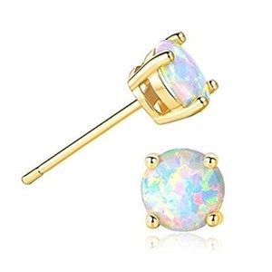 Round White Fire Opal 925 Sterling silver stud post earrings 5mm Made in USA