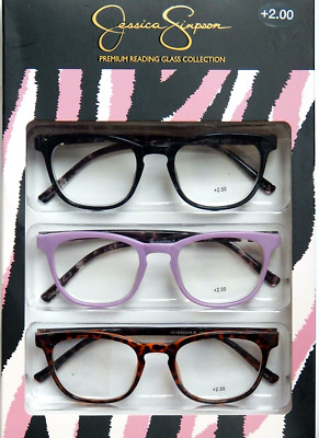 JESSICA SIMPSON 3 PACK SET PREMIUM READING GLASSES READERS +2.00 NEW AUTHENTIC