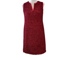Ann Taylor Womens Size 4 Red Metallic Fringe Sleeveless V-Neck Lined Dress