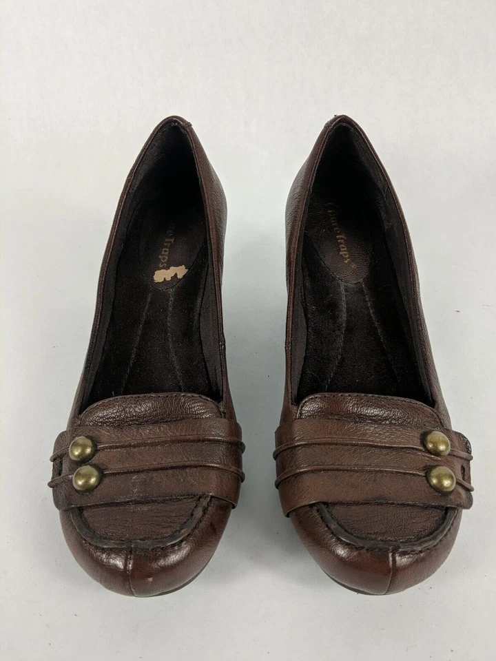 Bare ловушки каблуки женщин 6,5 коричневый кожаный блок каблук Trina золото акценты - Изображение 2 из 4