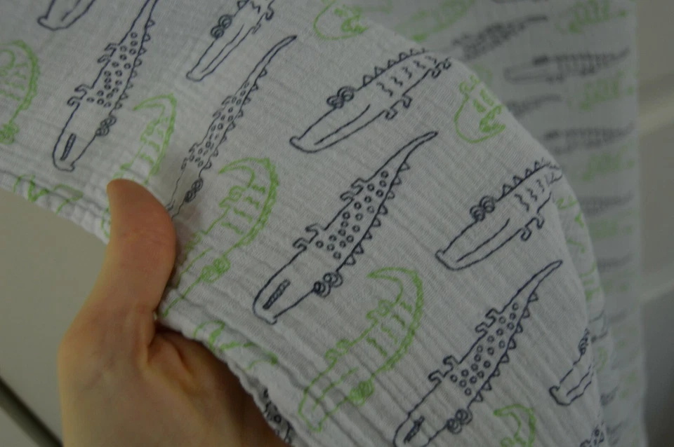 Debonair Creations Alligator Baby Swaddle Blanket White Blue Green Crocodile - Image 3 of 4