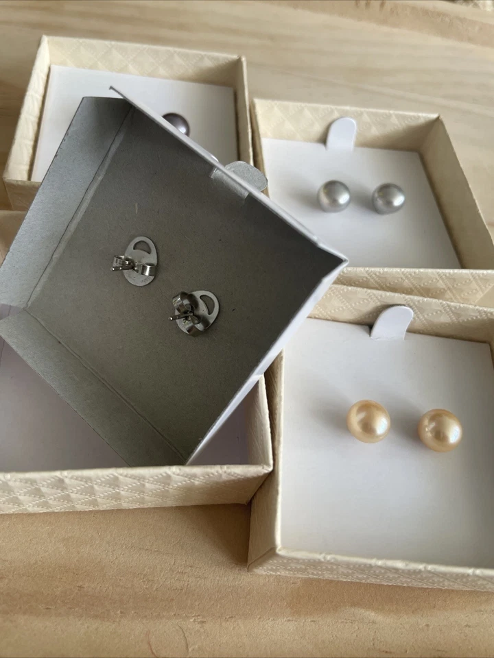 Juego de 4 aretes Honora de perlas de color clásico cultivado - 8 mm Foto 4 de 4