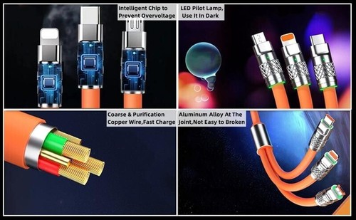3 in 1 Heavy Duty Braided Long USB Fast Charger Cable Lead For iPhone Samsung - Picture 7 of 20