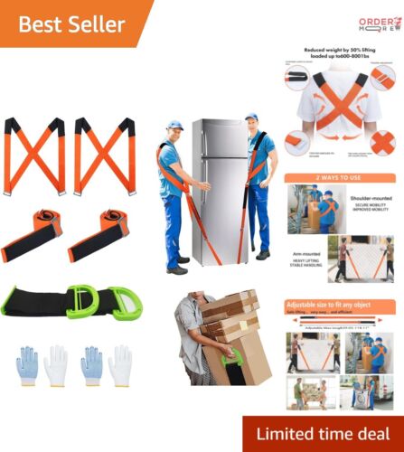 Padded Moving Straps for One or Two-Person Heavy Lifting - Adjustable & Portable
