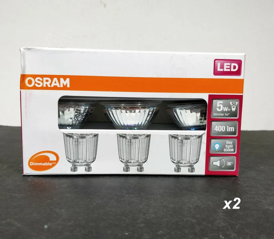 6 x OSRAM DIMMABLE LED Downlight Globes Bulbs Lamps 5W 240V GU10 Cool Daylight - Image 3 of 4