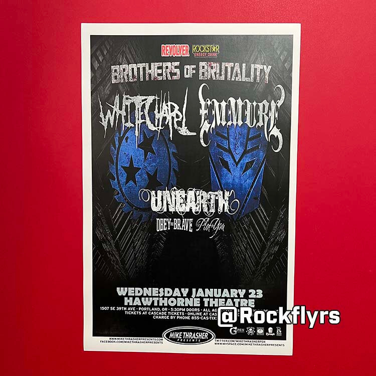 WHITECHAPEL + EMMURE 2013 Concert Promo  11x17 Street Poster. Portland Oregon