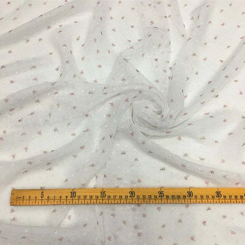 Tela de gasa suave punto pequeño floral tela de encaje hágalo usted mismo vestido de novia 1 yarda Foto 3 de 4