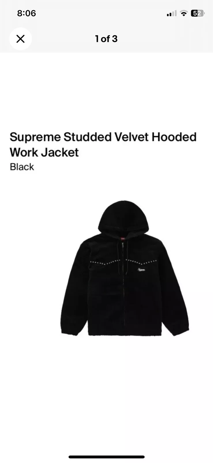 Veste de travail à capuche velours cloutée noire Supreme 21AW XL noire ENVOYER DES OFFRES