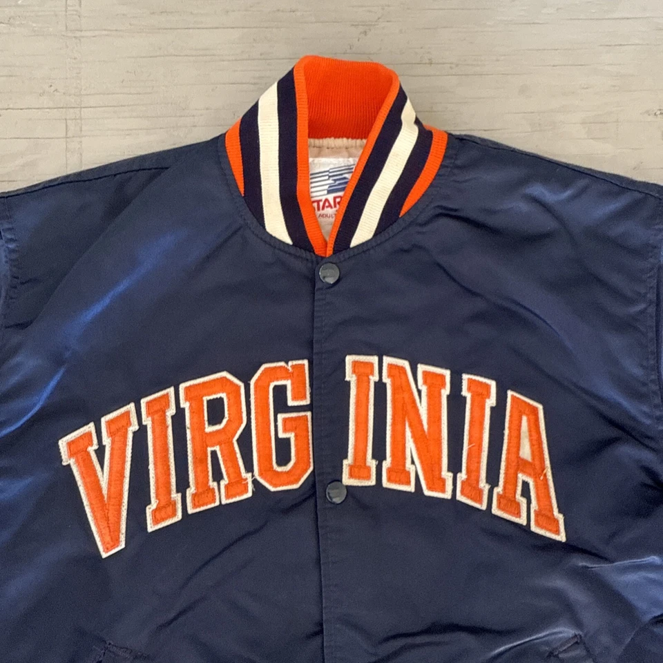 Vintage 80s NCAA Starter University Of Virginia Cavaliers UVA Satin Jacket Sz L - Image 2 of 4