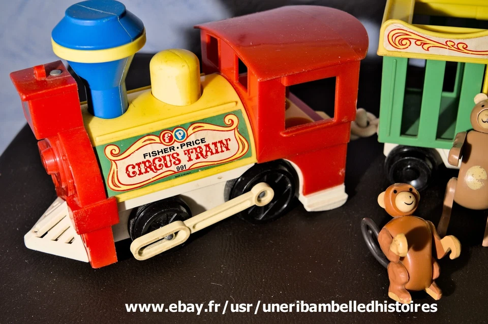Train circus FISHER PRICE, années 70 avec trois animaux, lion, ours, singe - Photo 2/4