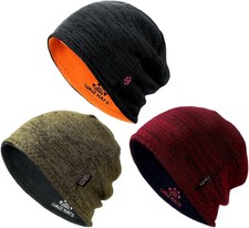 3 Pack Reversible Winter Fleece Lined Beanie Hats for Men Women Warm Windproof C