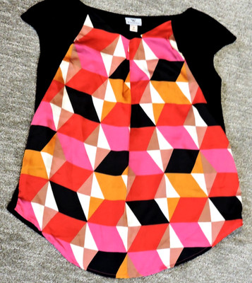 Worthington Shirt Womens SZ M Multicolor/black Stretch Polyester Top Cap Slv