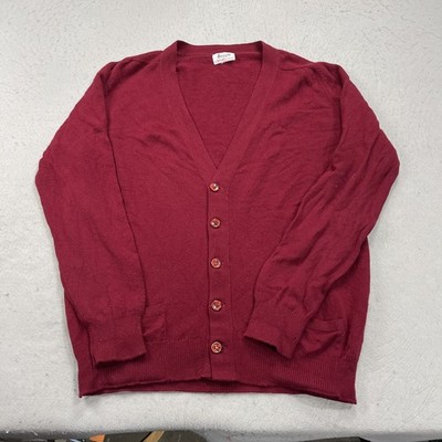 VINTAGE Pringle Sweater Mens Large Red Wool Grandpa Cardigan Knit Button Pockets