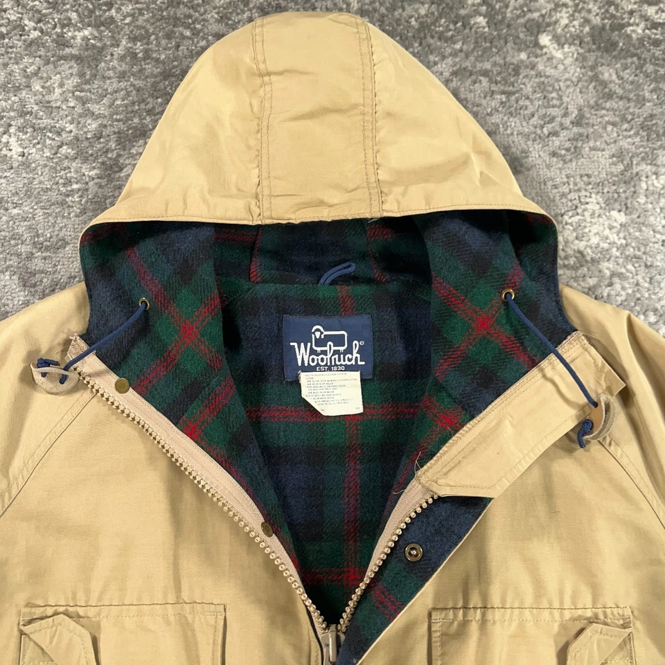 Vintage Woolrich Jacket Mens Large Beige Mountain Parka Wool Plaid Lined 80s USA - Image 2 of 4