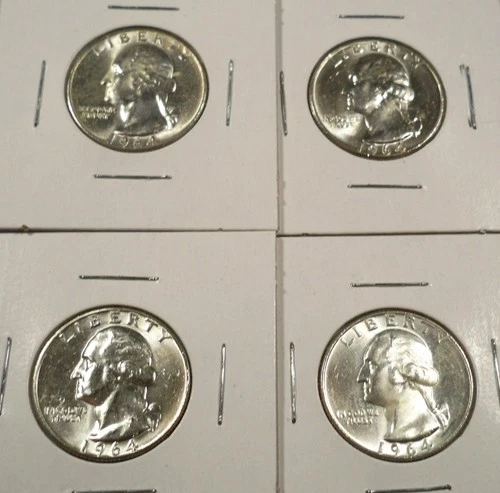 LOT OF 4 BU WASHINGTON QUARTERS 1964 1964 1964-D 1964-D 0.7233 oz SILVER 25c