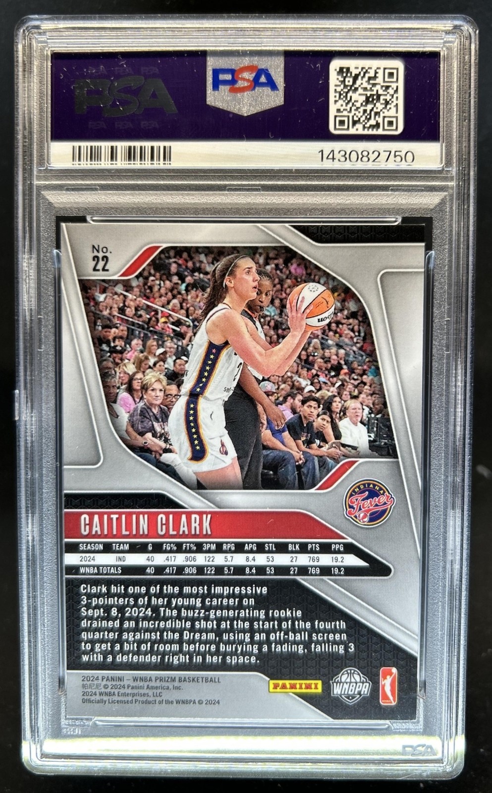 2024 Panini WNBA Prizm Caitlin Clark RC Rookie #22 Fever PSA 9 view 2