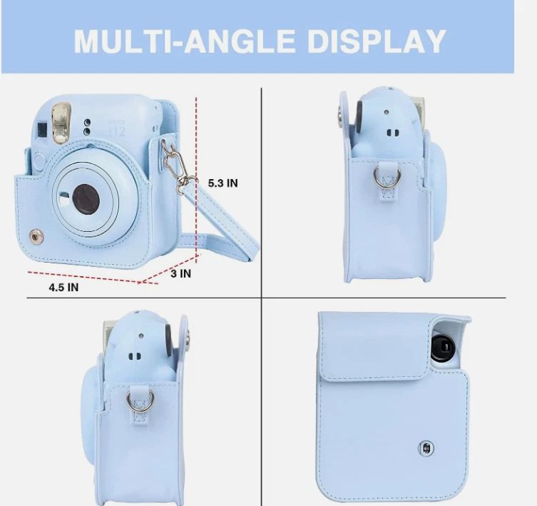 Funda para cámara de cuero PU azul para Fujifilm Instax Mini 12 + álbum de fotos gratis Foto 3 de 4