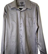 Arrow Fitted Shirt Men's 17.5 Wrinkle Free Dark Gray Sateen LS Pocket Button Up