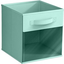 11" collapsible fabric storage bin with clear window, pastel teal