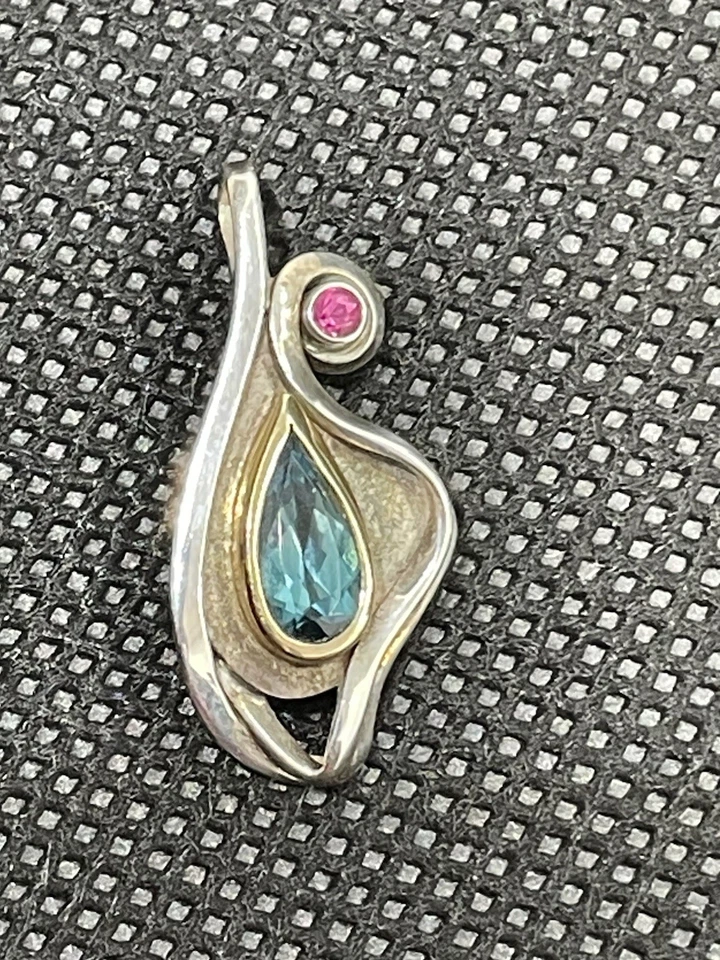 OOAK Hand Made Sterling And 18k Gold Tourmaline And Sapphire Pendant - Image 3 of 4