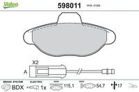 Valeo Bremsbelagsatz, Scheibenbremse 598011 Passend FüR Fiat