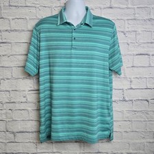 Adidas Mens XL Teal Green Striped Performance Golf Polo Shirt